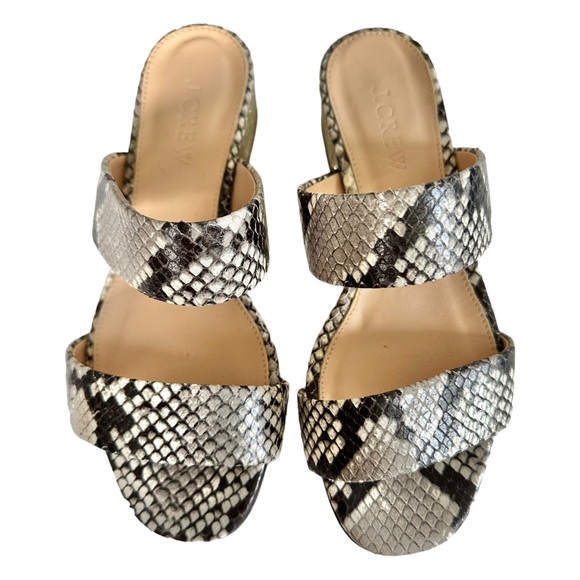 J. Crew Double-Strap Leather Slides In Faux Snakeskin Fold Glitter Heel Size 5 - Picture 2 of 10